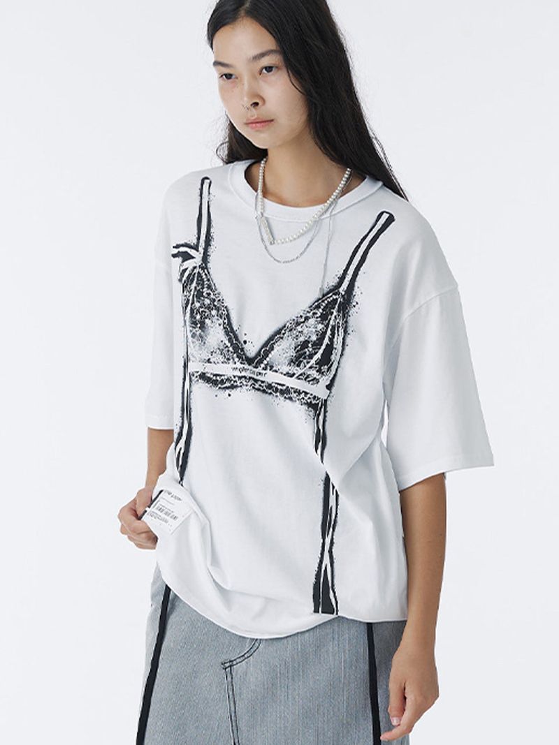 WHOLE PAPER（ホールペーパー）の「BRA SPRAY GRAPHIC T-SHIRT (WHITE)（Tops）」