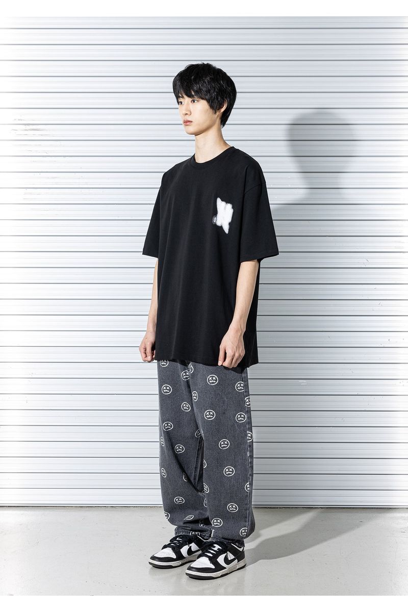 SMILE PATTERN DENIM PANTS (BLACK)