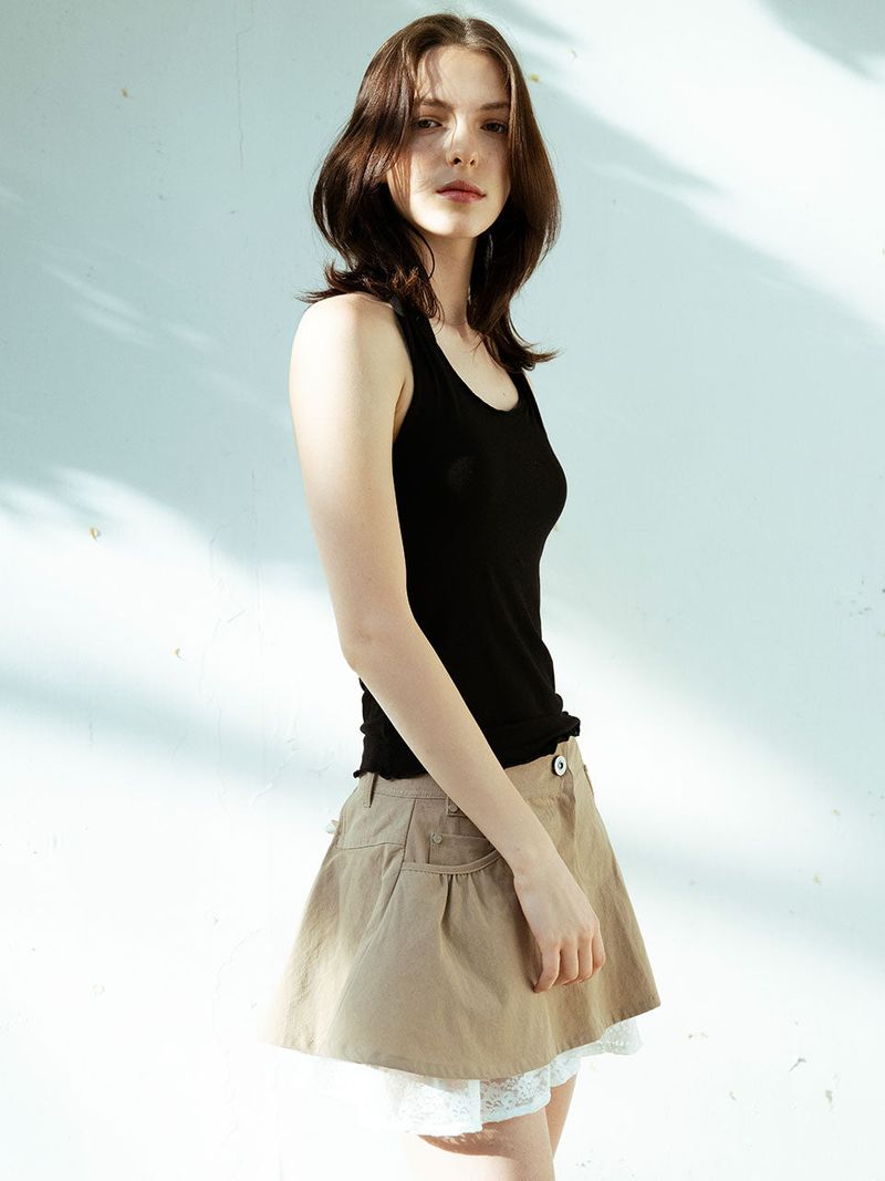 Lily Lace Mini Skirt_Beige
