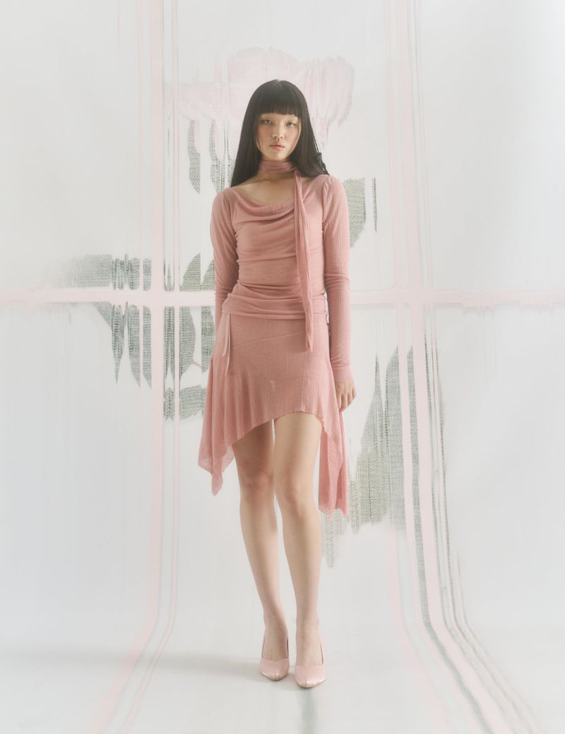 Shirring Cowl Neck Blouse (ROSEPINK)