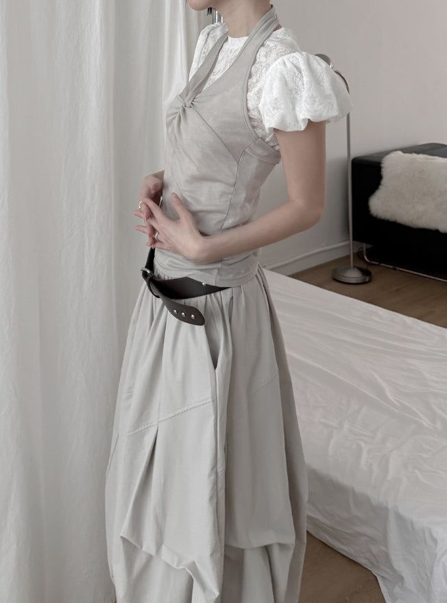 Hazel See-Through Lace Volume Puff Tee