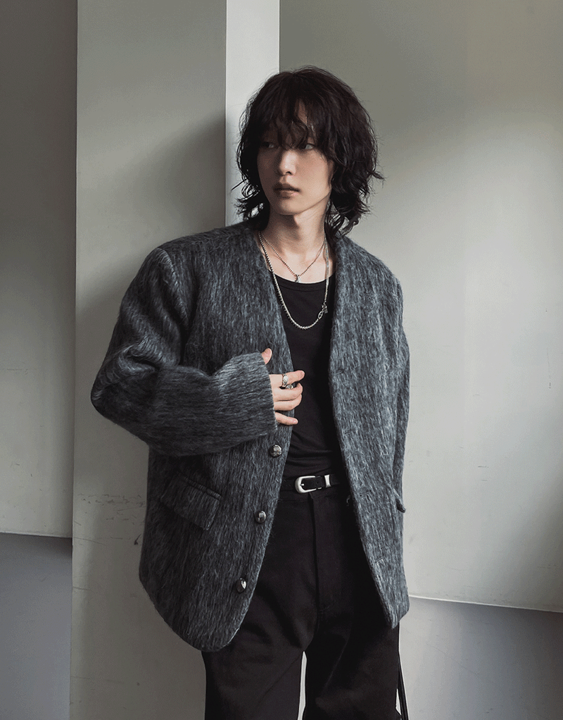 2PLAN（ツープラン）の「Crease mohair non-collar jacket（Jackets/Outerwear）」
