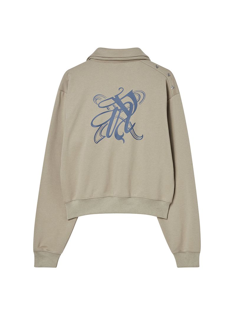 SNAP COLLAR SWEATSHIRT_SCALF SET (LIGHT KHAKI)
