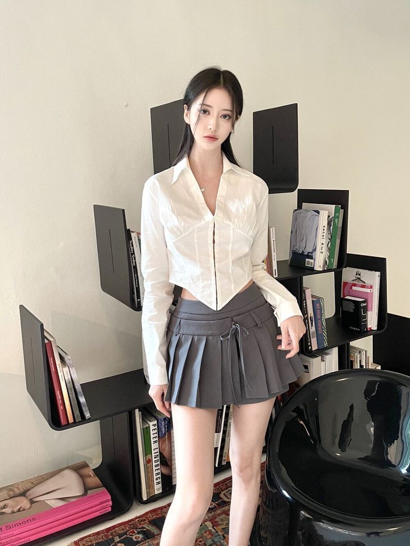 1060. Ribbon wrap pleats mini sk (2color)