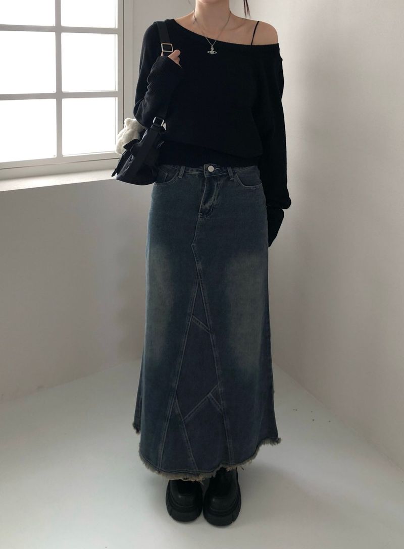 Kitten（キッテン）の「Washing denim long skirt (one color)（Skirts）」