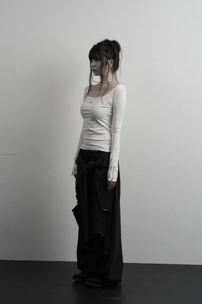 [label] back two-way zipper long sleeve (white)