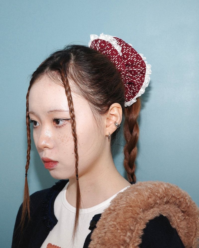 Burgundy ruffle scrunchie