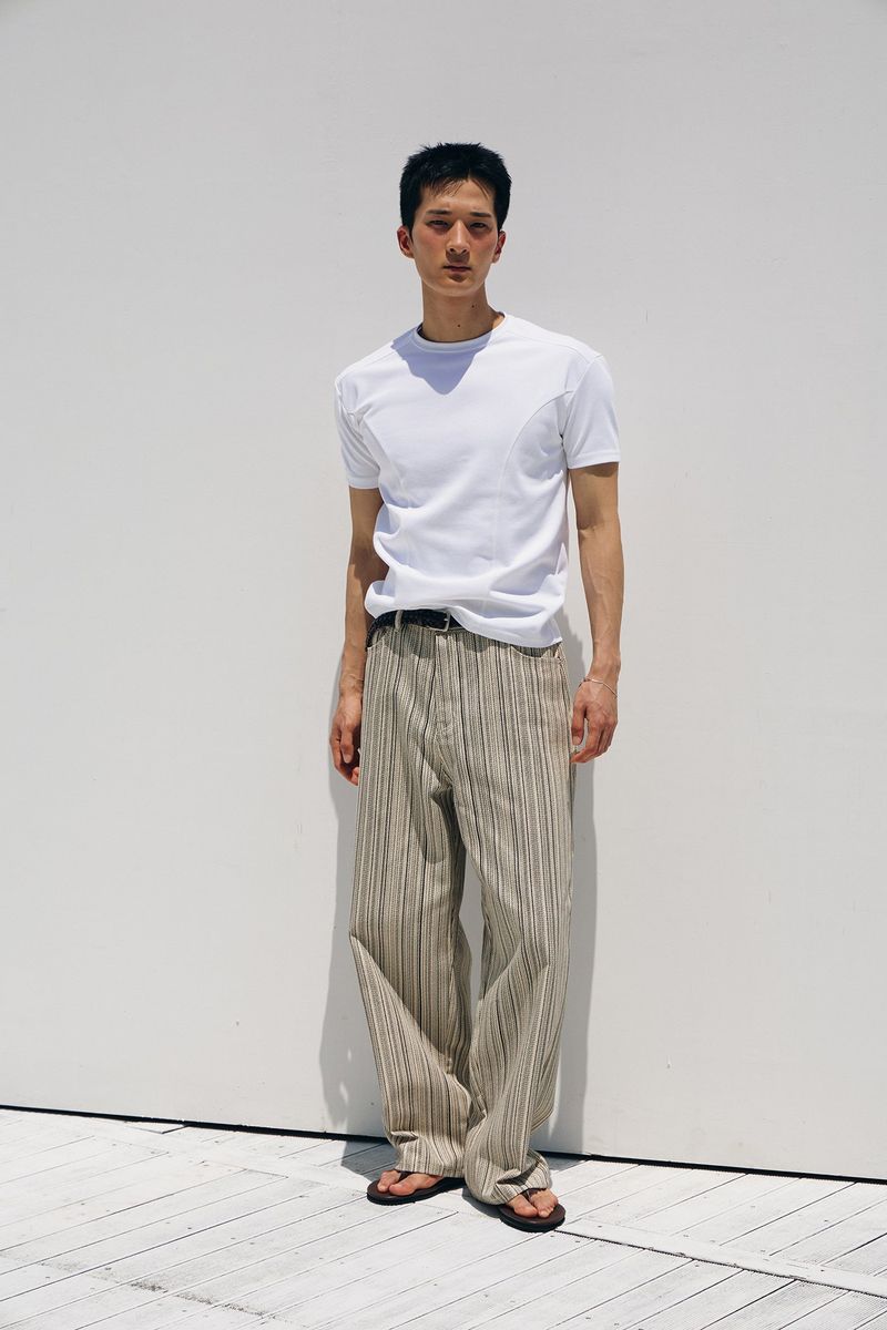 Need stripe wide denim pants(Ivory)