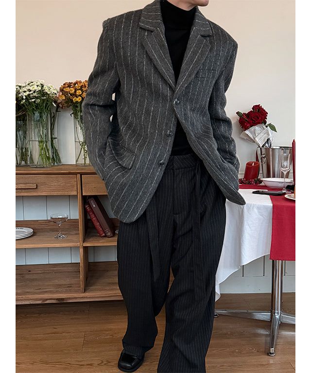 LAURANT（ロラン）の「[F/W]ヘアリーストライプオーバーフィットブレザー(2color)（ジャケット/アウター）」