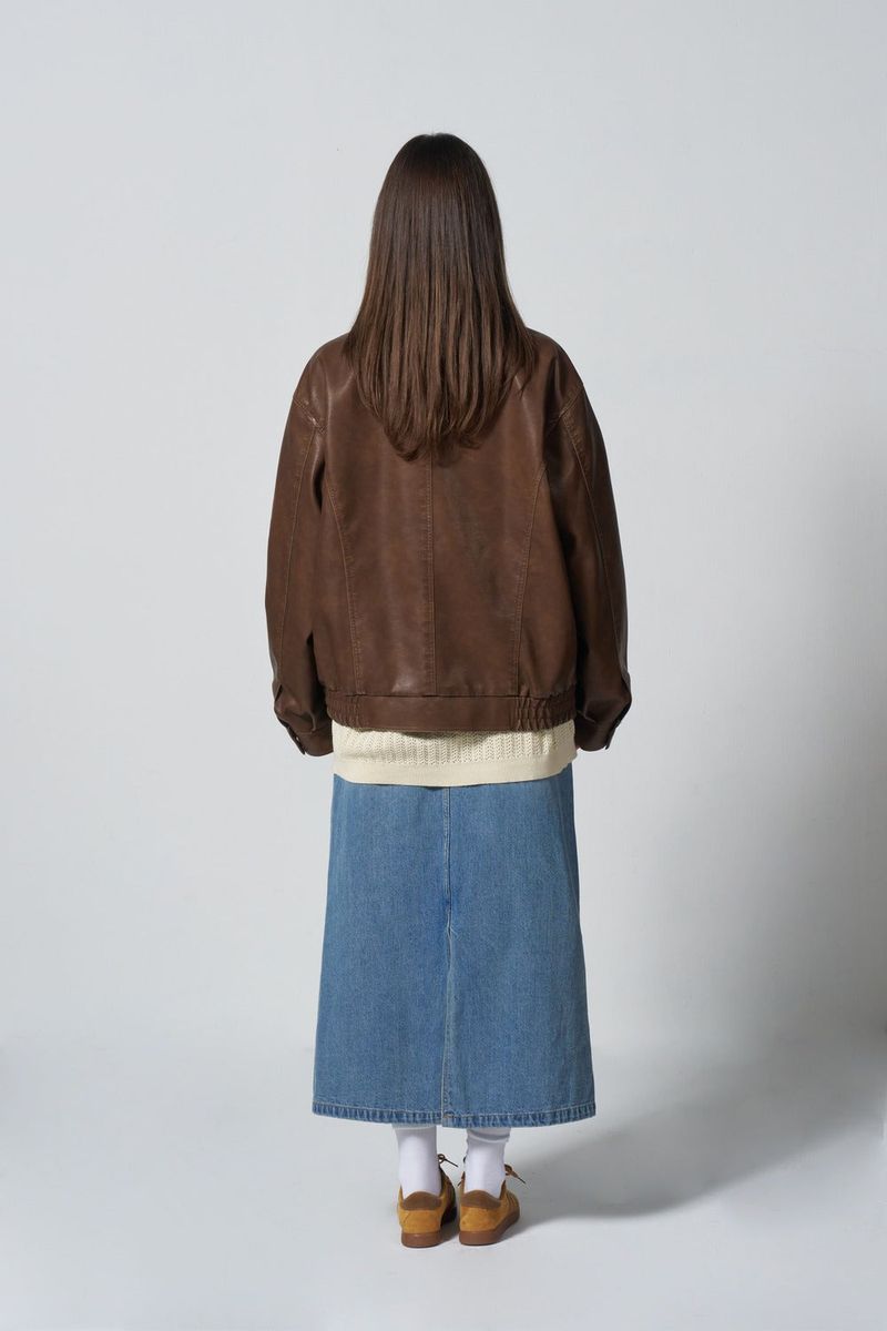 Vegan Leather Pocket blouson - BROWN
