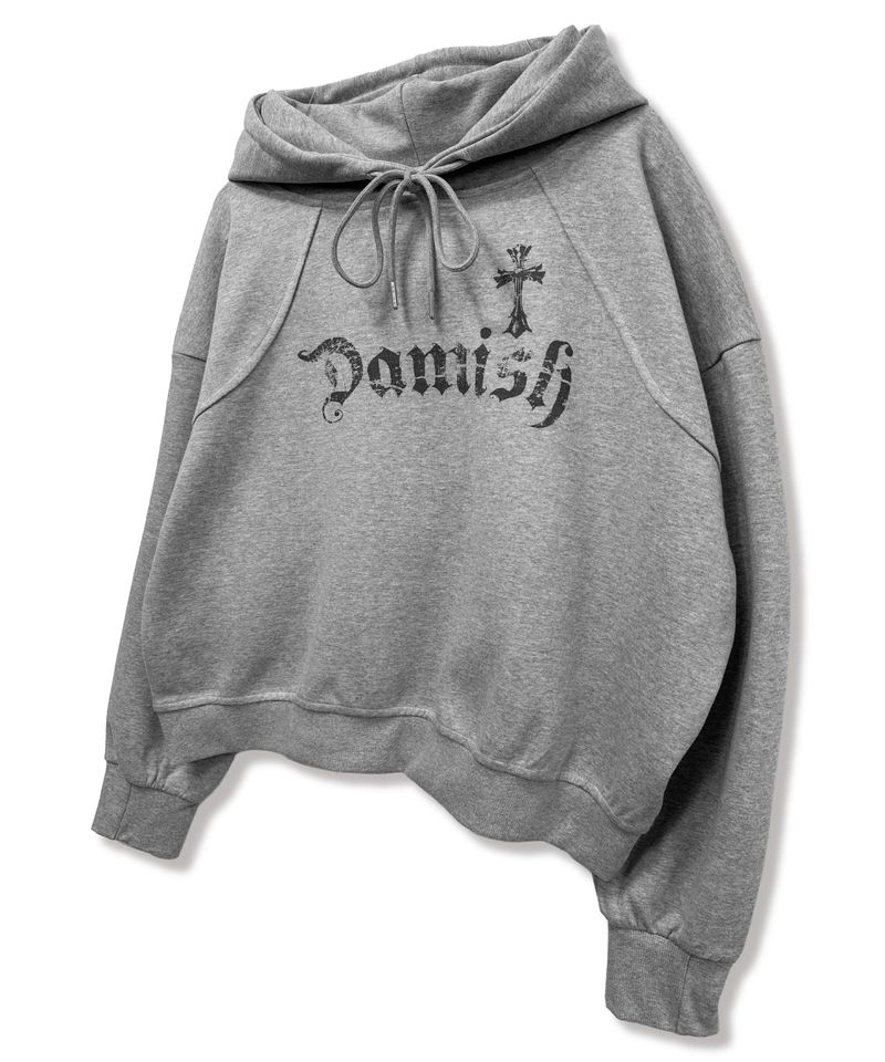 DAMISH（ダミッシュ）の「Gothic Cross Arch Lettering Hoodie_Gray（Tops）」