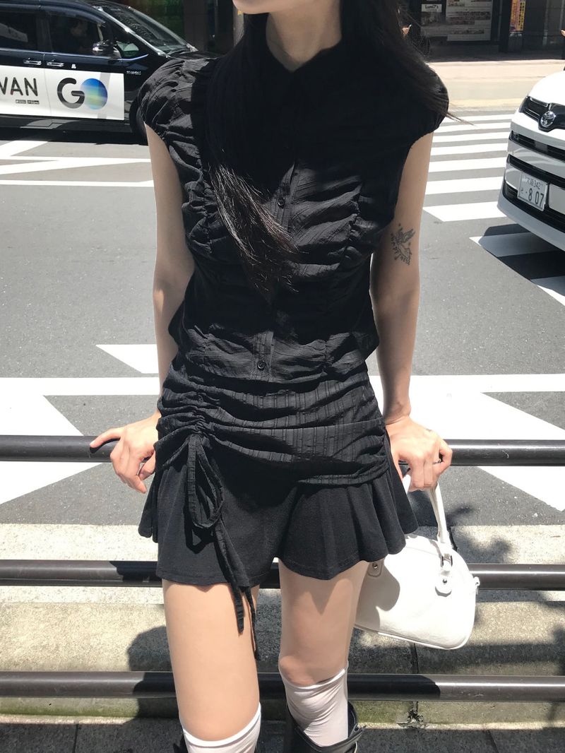 City Class Sheer Shirring HAlf Shirt& Skirt SET 