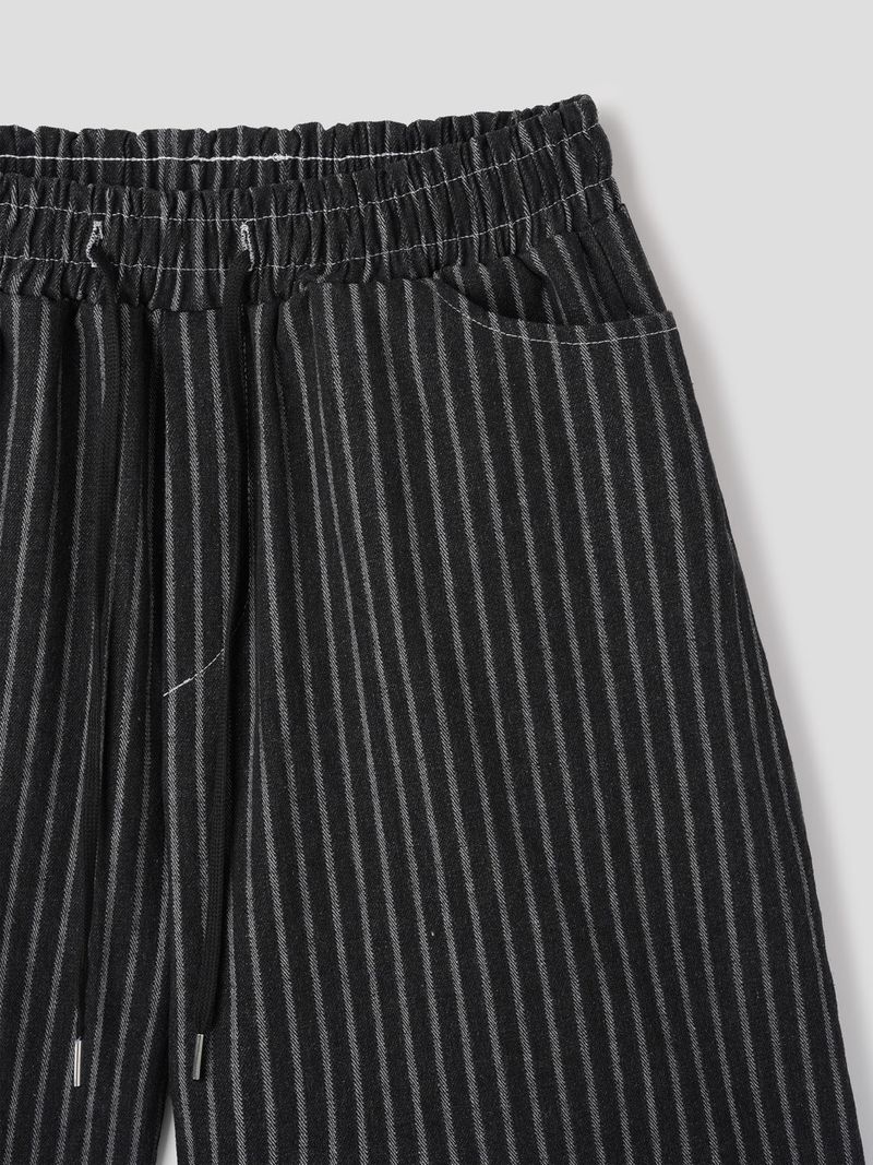 Striped Bermuda Carpenter Denim Wide Pants 2COLOR