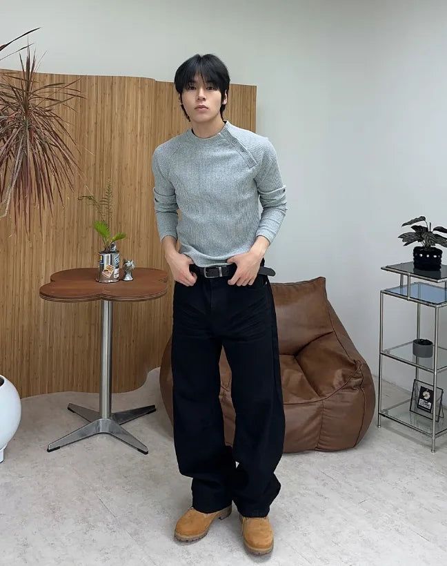 Topel Wrinkle Curved Denim Pants