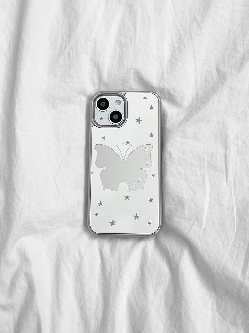 [MADE] Butterfly Mirror Case • White • Mirror Silver Bumper Case