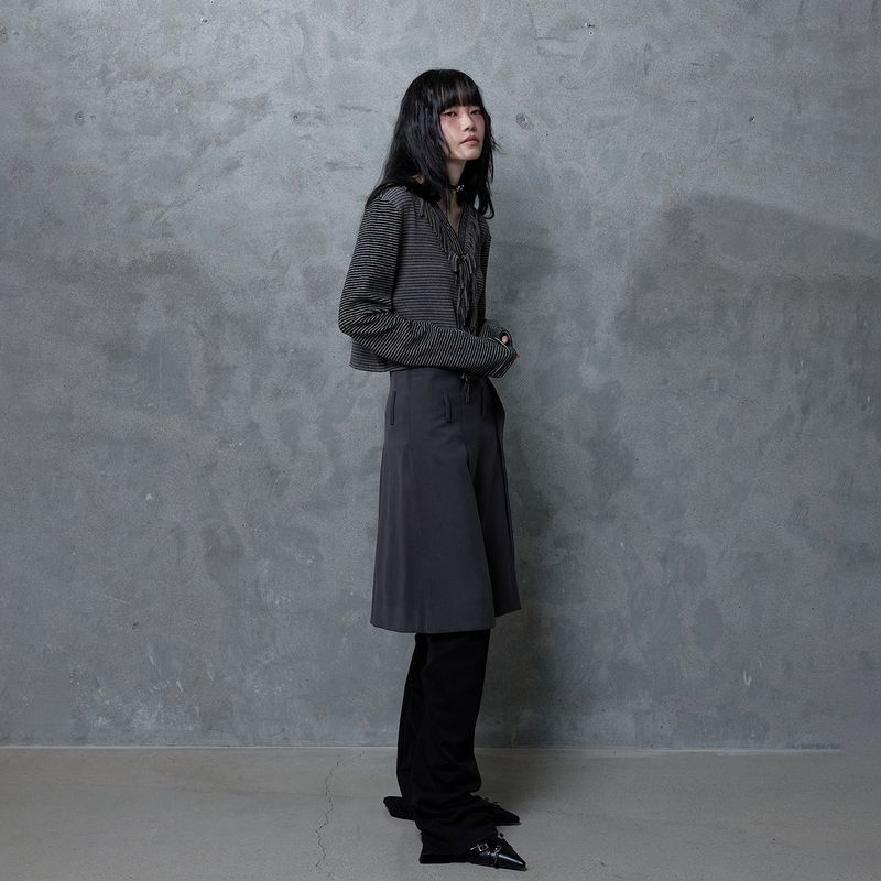 FRINGE STRIPE CARDIGAN: GREY