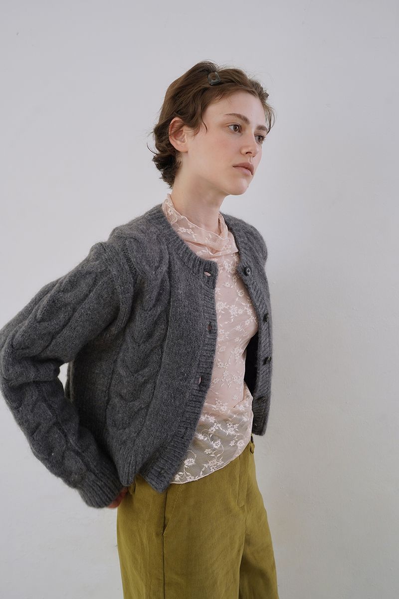 Mohair cable cardigan_charcoal