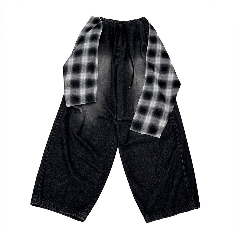 Check Skirt Layered Denim