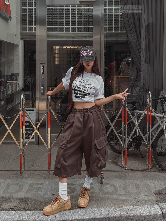 Toffee Wide Cargo Bermuda Pants
