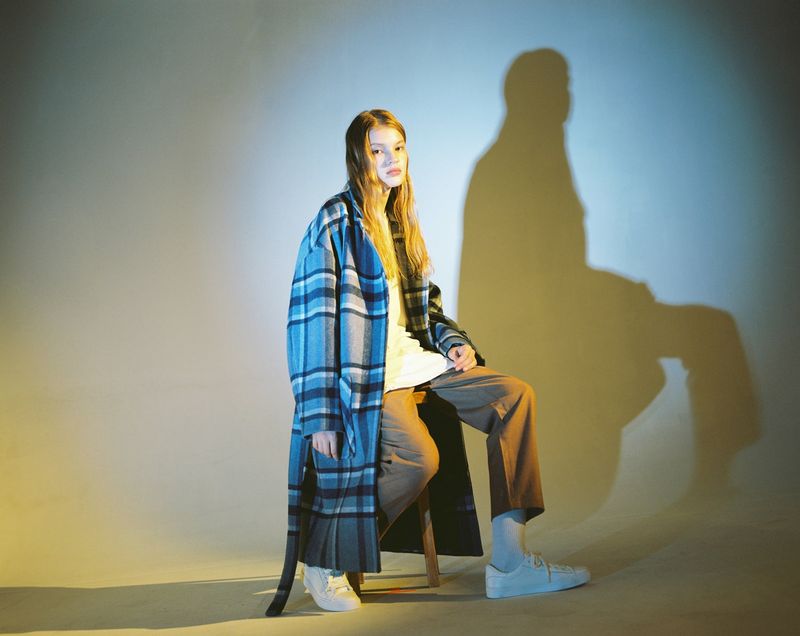 OVERSIZE WOOL CHECK ROBE COAT (Blue)