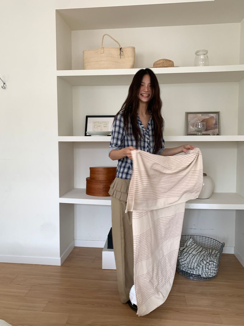 WASHED CHECK FRILL SHIRT (2C)