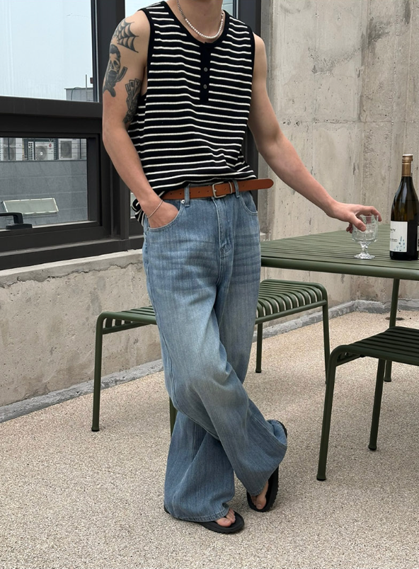 [S/S] Stripe henry neck sleeveless(3color)