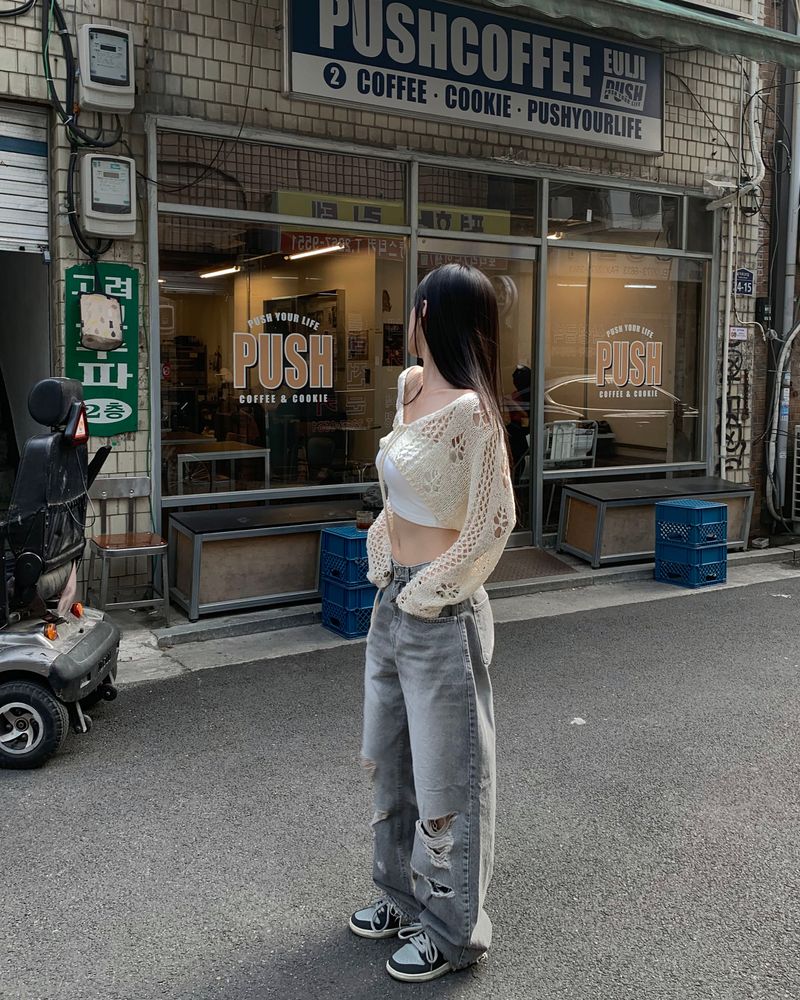Grey damage wide pants