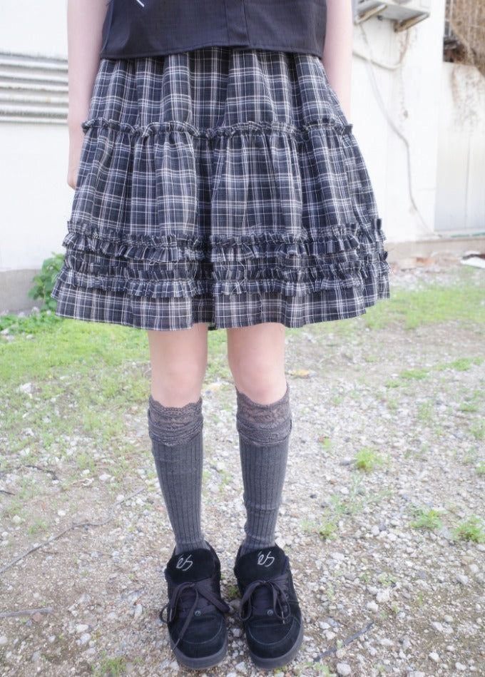 myorang（ミョラン）の「チューチェックフリルミディスカート（Skirts）」