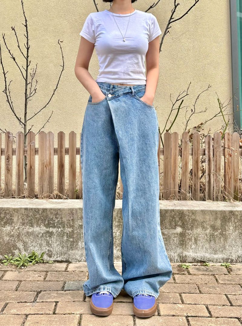 WRAP WAIST WIDE FIT DENIM PANTS code 18104