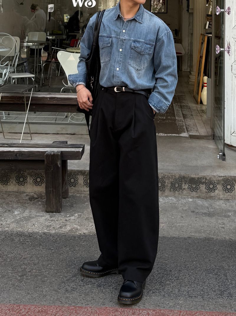 Volume curved cotton pants