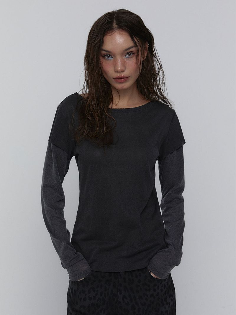 Layered Long Sleeve Top_Charcoal
