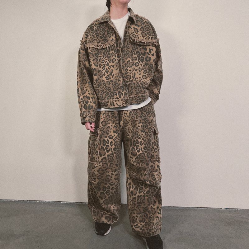 leopard grunge trucker jacket_beige
