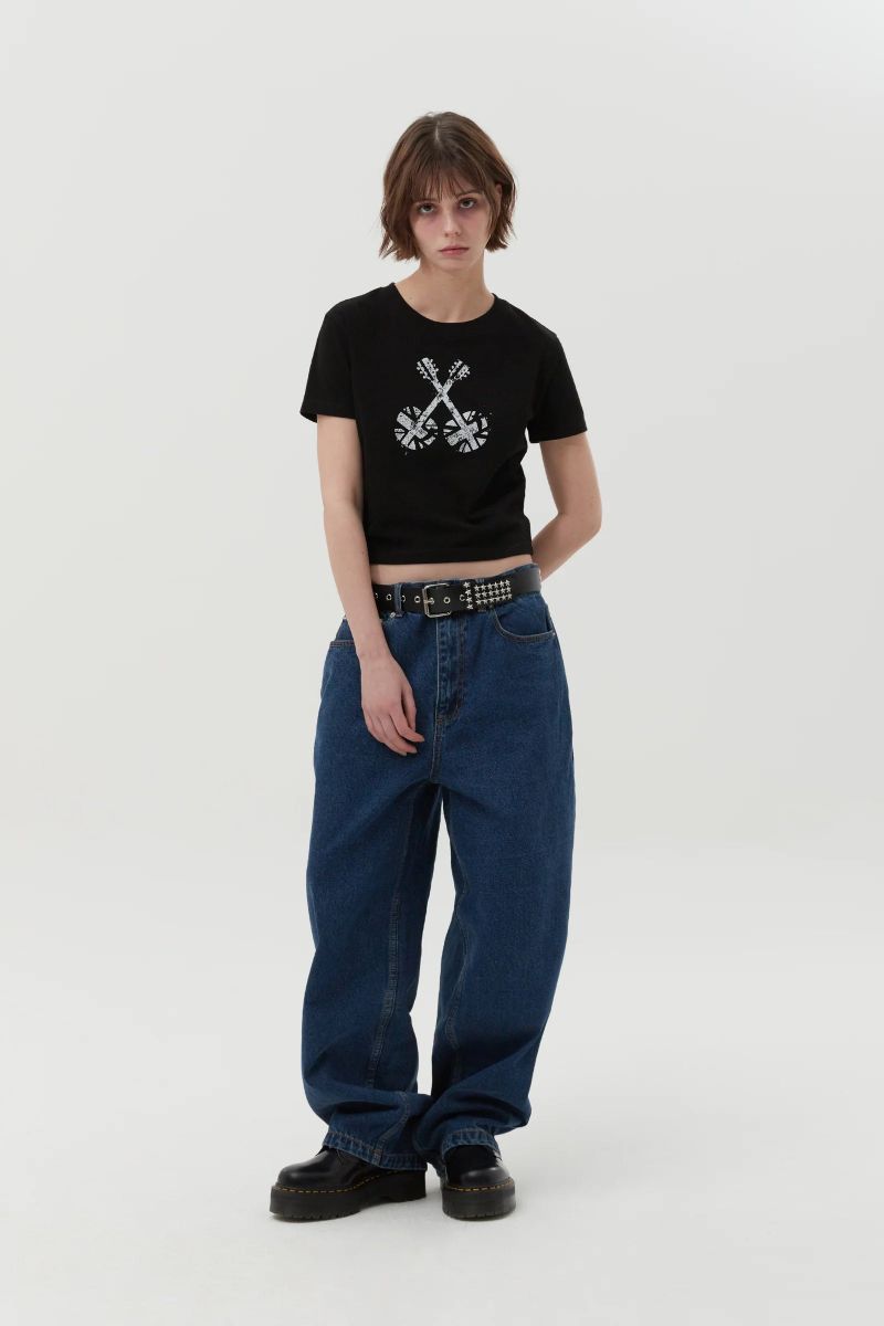 UNION JACK CROP T-SHIRT - BLACK 