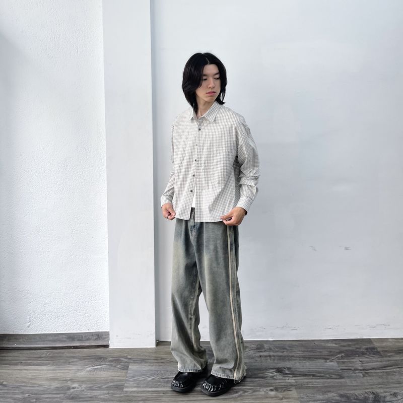Urban Functional Cropped Plaid Shirt
