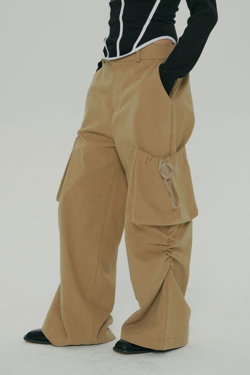 POCKET SHIRRING WIDE PANTS / BEGIE