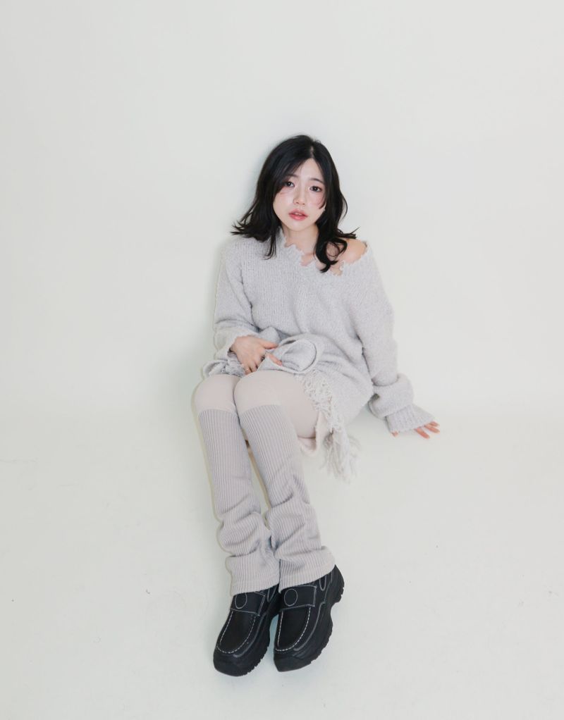 Puddle Demoor Tester Damage Long-Sleeved Knitwear Dress (Muffler Set)