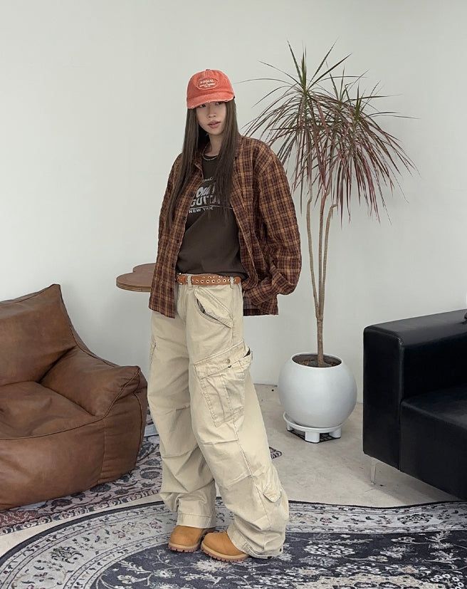 Tona Wrinkle Crop Check Shirt