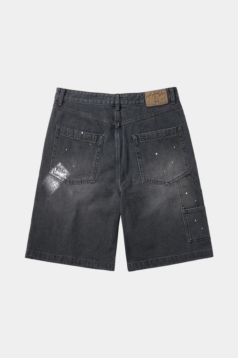 Aged Splatter Carpenter Denim Shorts(Washed Black)