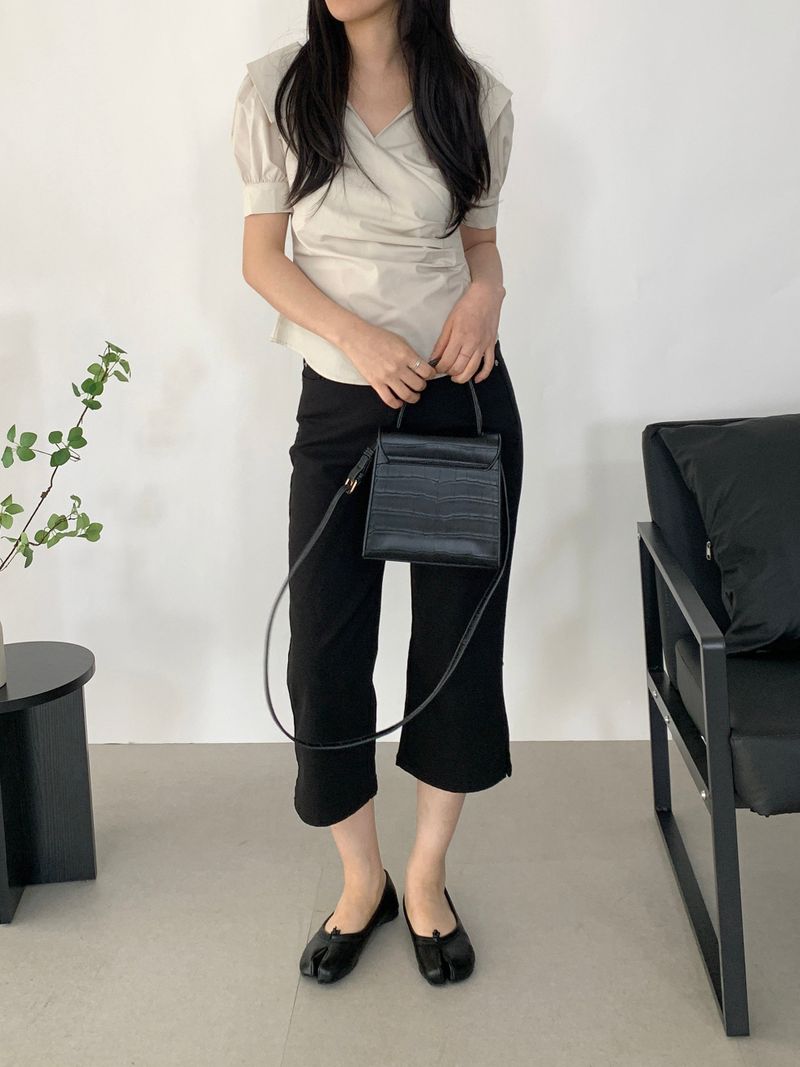 Paibee Collared Neck Shirred Blouse