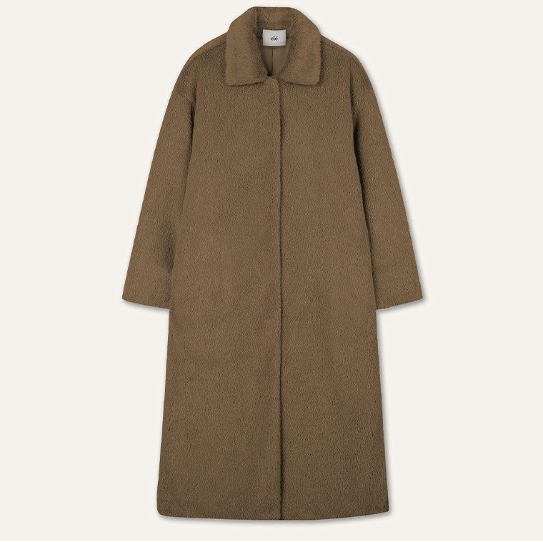 FAKE FUR LONG COAT_BROWN