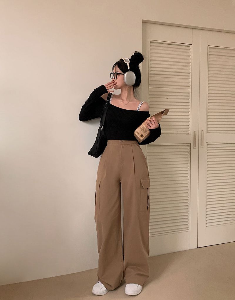 [BELLIDE MADE] suede pocket wide cargo pants