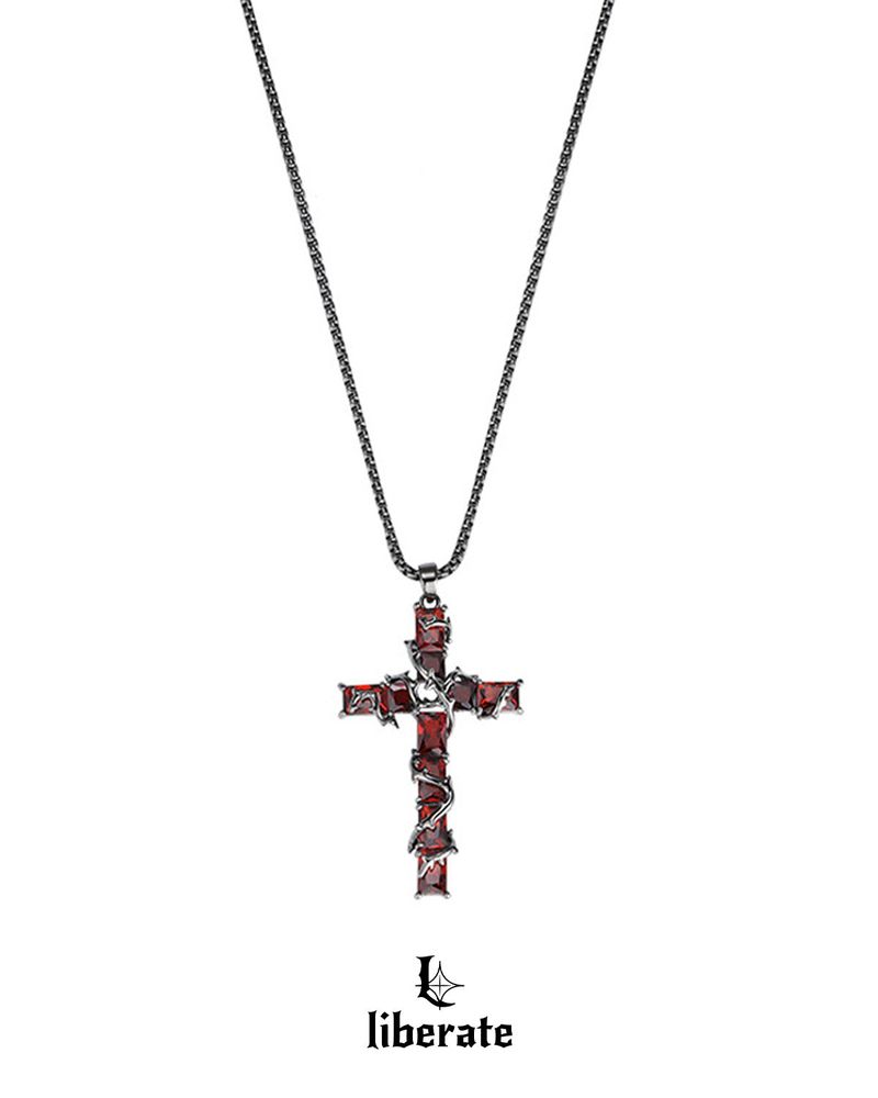 Red Cubic Cross Chain Necklace