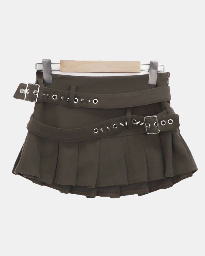 Elle Double Belt Pleated Mini Skirt