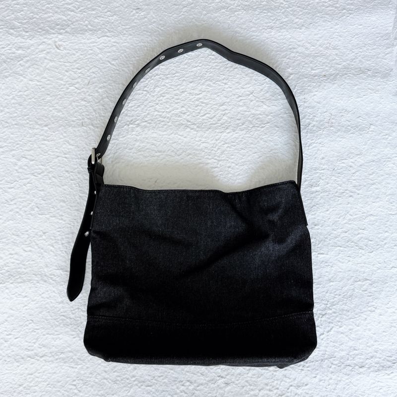 Black Denim Stud Shoulder Bag