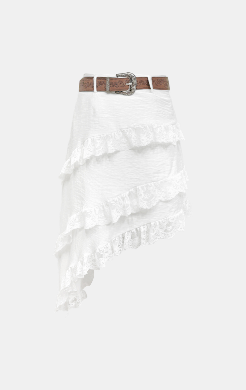 Ruffle Lace Asymmetric Skirt
