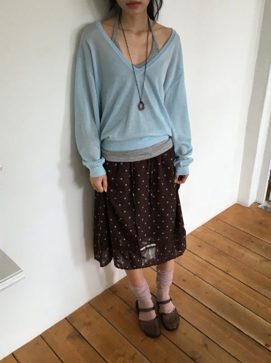 Otsuri Loose-Fit Summer Deep V-Neck Knit