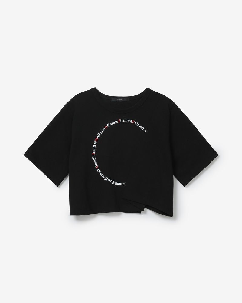 AIMOFF（アイムオフ）の「circle lettering 1/2 T-shirt [ black ]（Tops）」