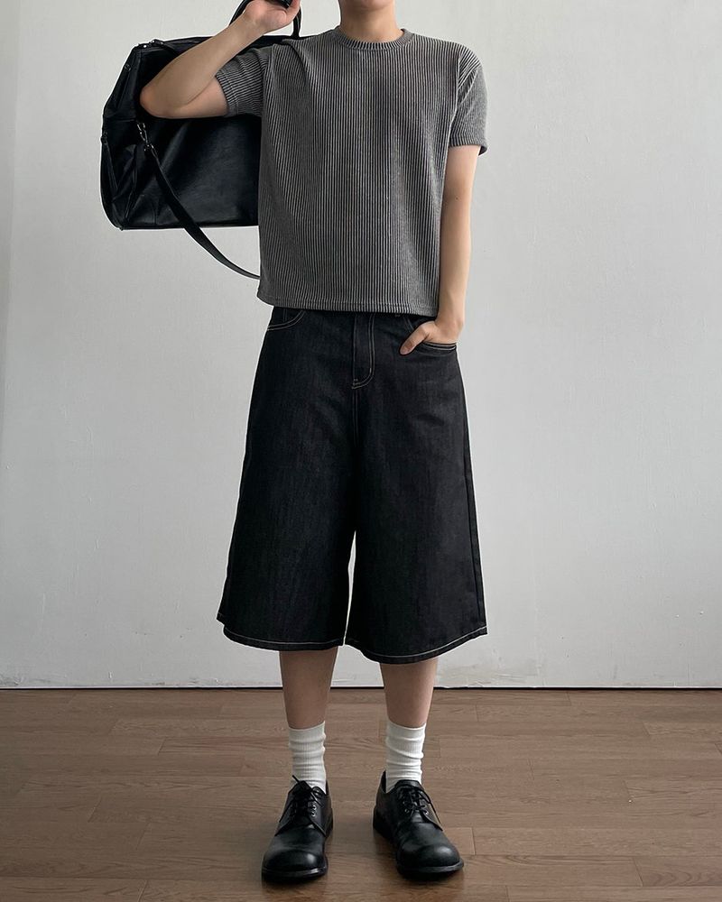 Ribbed Two-Tone Muscle Fit Short Sleeve