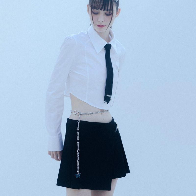 0 9 buckle pleats wrap skirt - BLACK