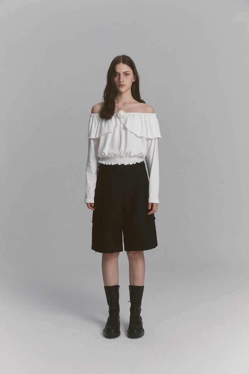 Ribbon Tweed Bermuda Pants Black